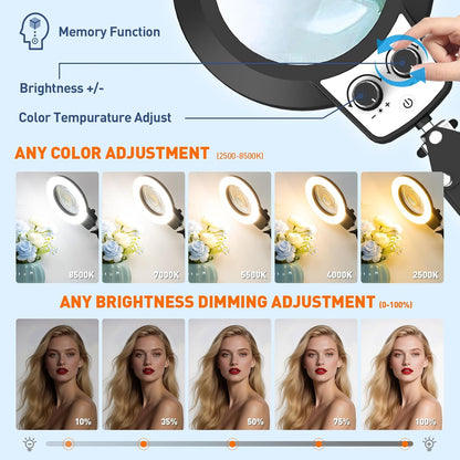 12X Magnifying Glass with Light and Stand, Extra-Long Arm Knob