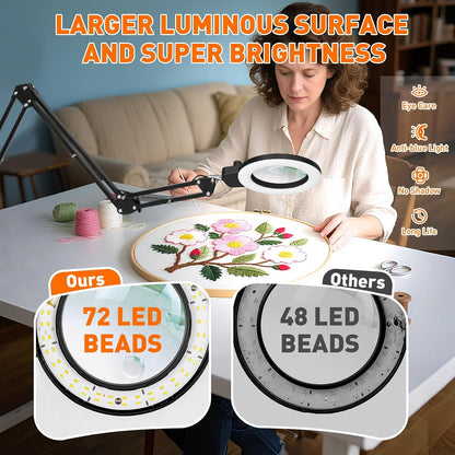 12X Magnifying Glass with Light and Stand, Extra-Long Arm Knob