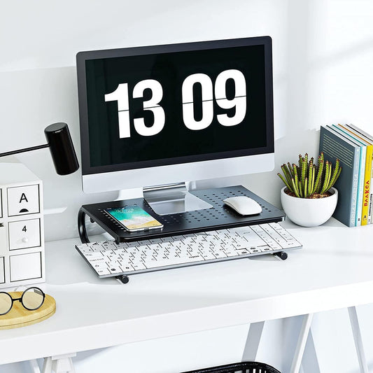 Monitor Riser for Desk, Laptop Stand with Vented Steel Shelf, Black