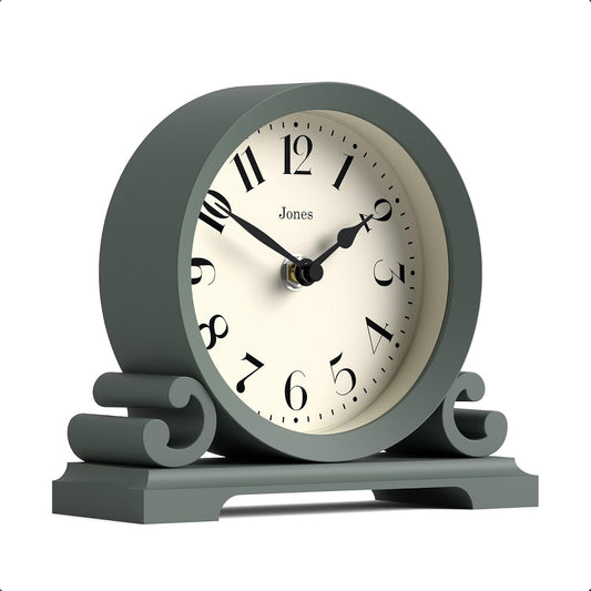 ® Saloon Mantel Clock | Small Traditional Double Scroll Design | Green | Contemporary Classic Style for Desk, Table, Shelf or Bedside