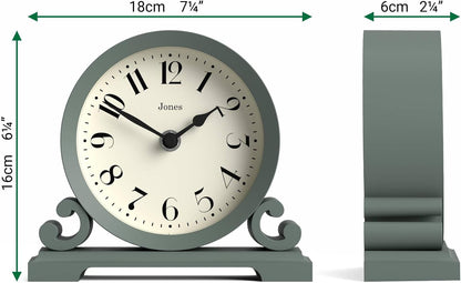 ® Saloon Mantel Clock | Small Traditional Double Scroll Design | Green | Contemporary Classic Style for Desk, Table, Shelf or Bedside
