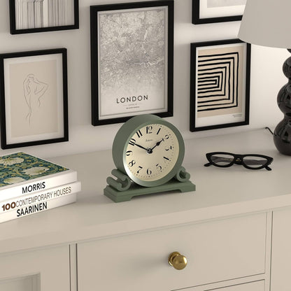 ® Saloon Mantel Clock | Small Traditional Double Scroll Design | Green | Contemporary Classic Style for Desk, Table, Shelf or Bedside