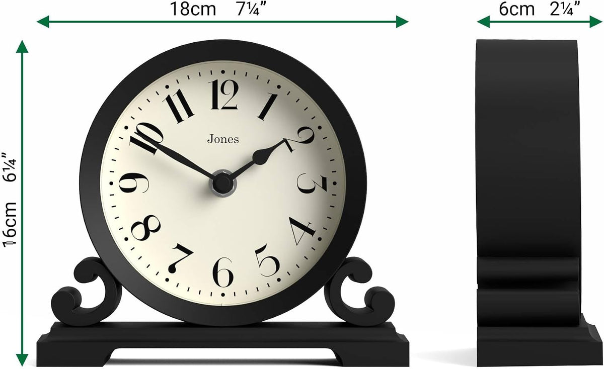 ® Saloon Mantel Clock | Small Traditional Double Scroll Design | Green | Contemporary Classic Style for Desk, Table, Shelf or Bedside