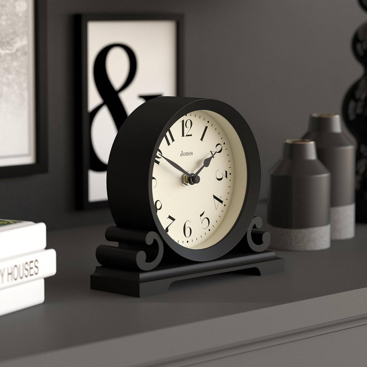 ® Saloon Mantel Clock | Small Traditional Double Scroll Design | Green | Contemporary Classic Style for Desk, Table, Shelf or Bedside