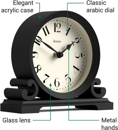 ® Saloon Mantel Clock | Small Traditional Double Scroll Design | Green | Contemporary Classic Style for Desk, Table, Shelf or Bedside