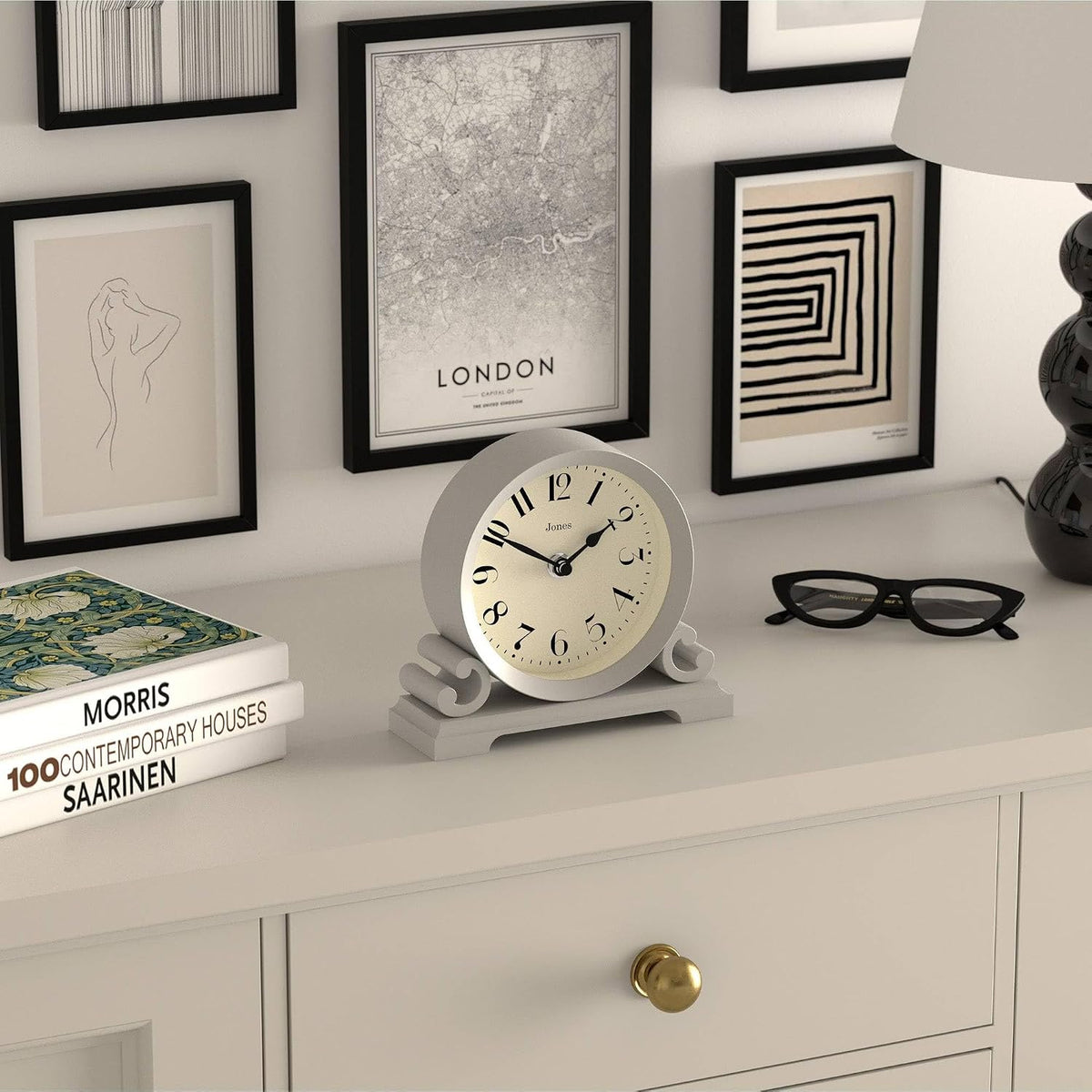 ® Saloon Mantel Clock | Small Traditional Double Scroll Design | Green | Contemporary Classic Style for Desk, Table, Shelf or Bedside