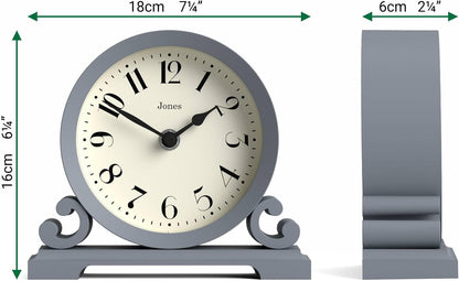® Saloon Mantel Clock | Small Traditional Double Scroll Design | Green | Contemporary Classic Style for Desk, Table, Shelf or Bedside