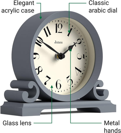 ® Saloon Mantel Clock | Small Traditional Double Scroll Design | Green | Contemporary Classic Style for Desk, Table, Shelf or Bedside