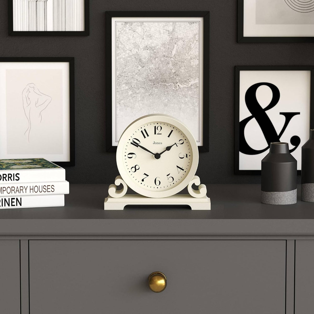 ® Saloon Mantel Clock | Small Traditional Double Scroll Design | Green | Contemporary Classic Style for Desk, Table, Shelf or Bedside