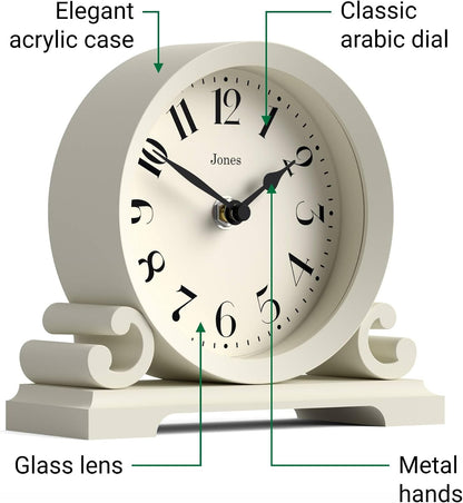 ® Saloon Mantel Clock | Small Traditional Double Scroll Design | Green | Contemporary Classic Style for Desk, Table, Shelf or Bedside