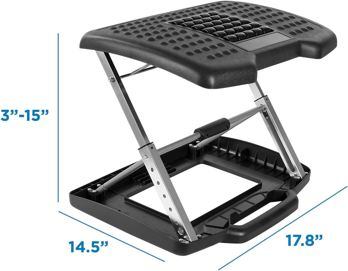 ! Under Desk Footrest Adjustable Height & Tilt Foot Rest Under Desk (3"–15") with Massage Rollers, Large Non Slip Ergonomic Office Foot Stool for Home Office & Workstation