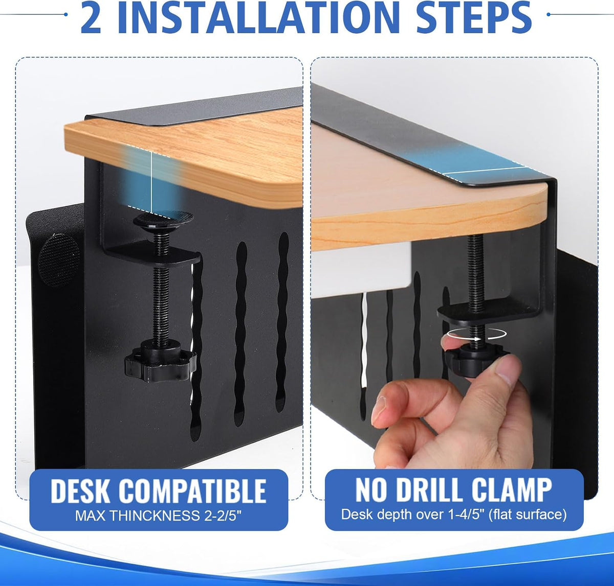 Desk Side Storage Laptop Holder No Drill Clamp On Organizer