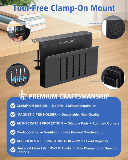 Desk Side Storage Laptop Holder No Drill Clamp On Organizer