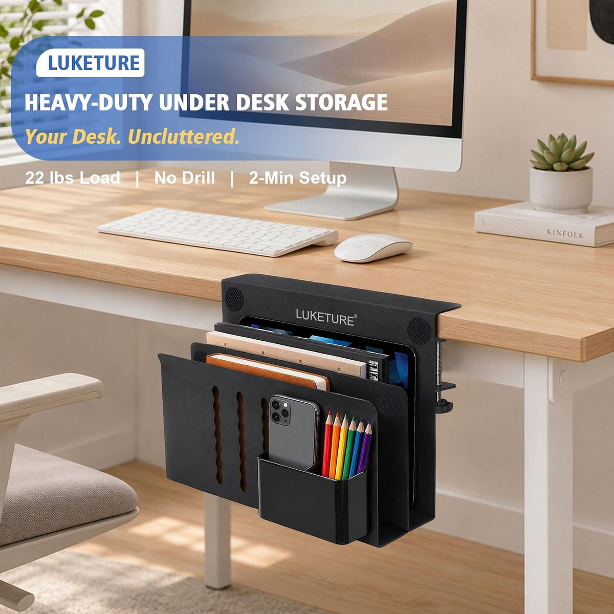 Desk Side Storage Laptop Holder No Drill Clamp On Organizer