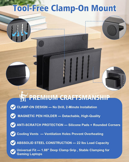 Desk Side Storage Laptop Holder No Drill Clamp On Organizer