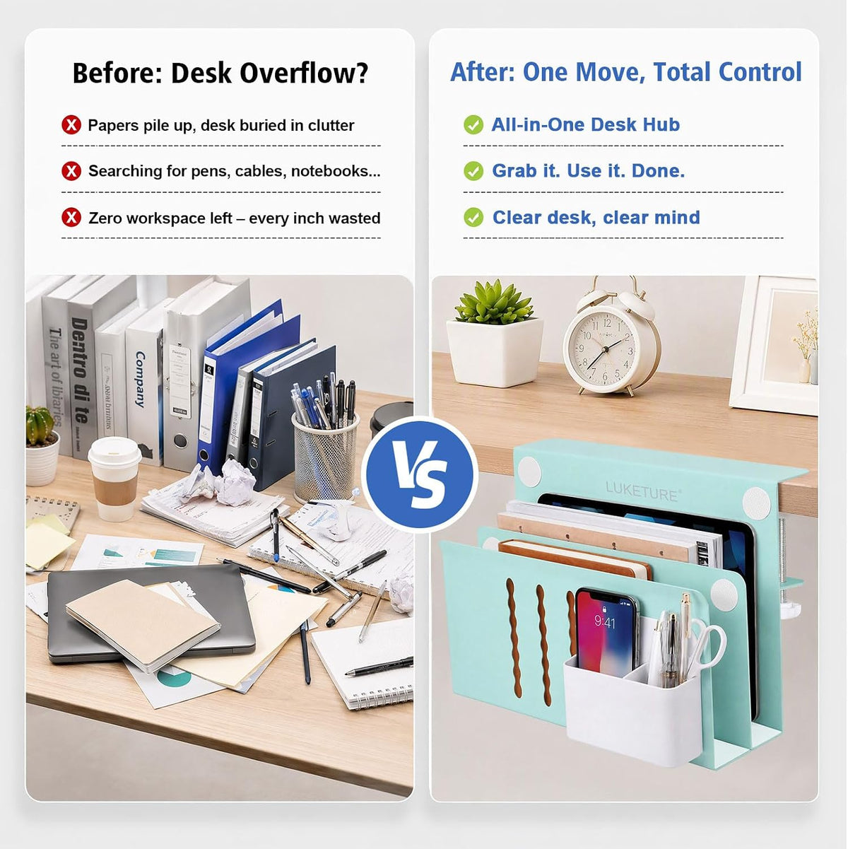 Desk Side Storage Laptop Holder No Drill Clamp On Organizer