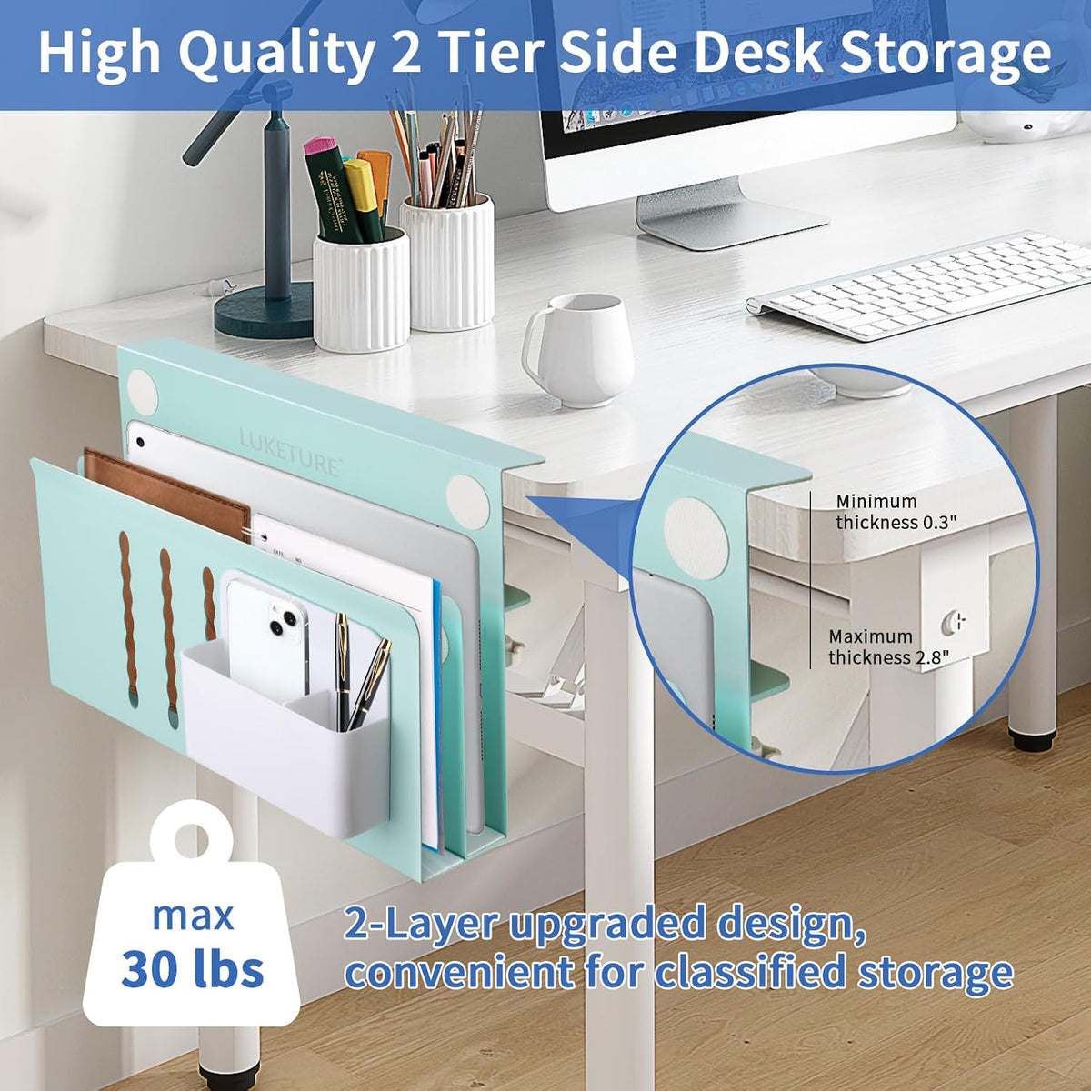 Desk Side Storage Laptop Holder No Drill Clamp On Organizer