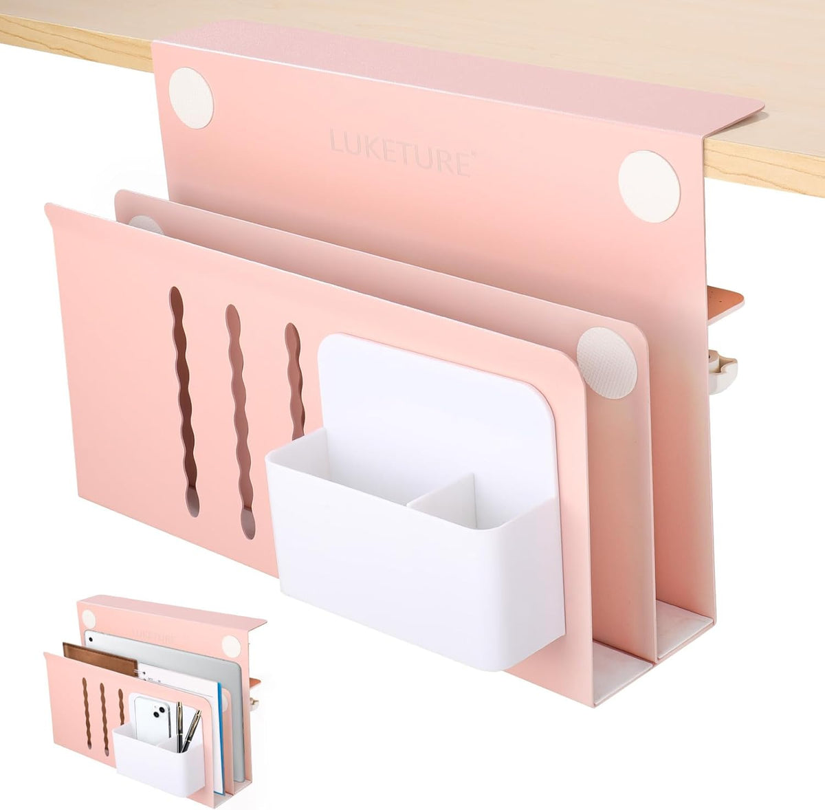 Desk Side Storage Laptop Holder No Drill Clamp On Organizer