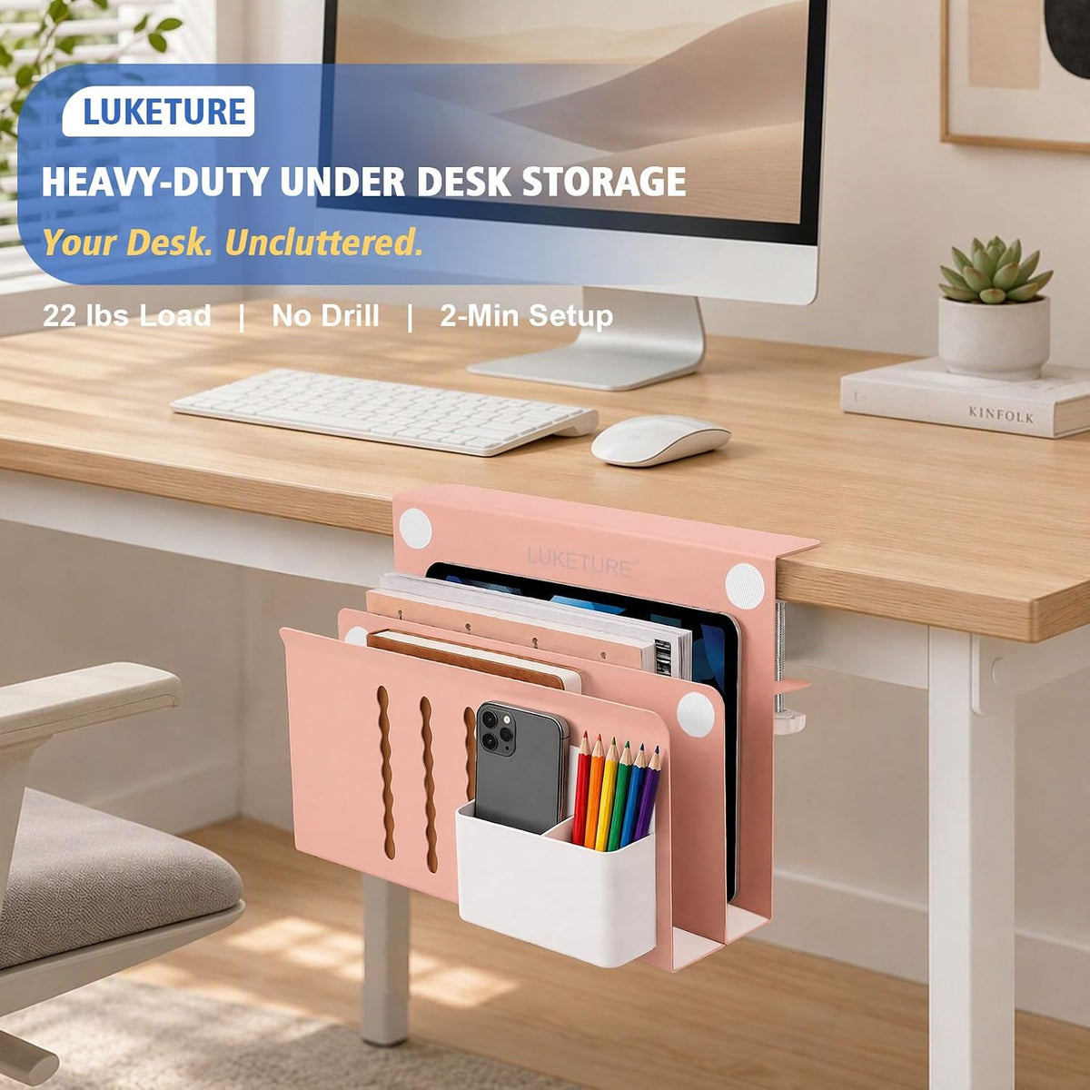 Desk Side Storage Laptop Holder No Drill Clamp On Organizer