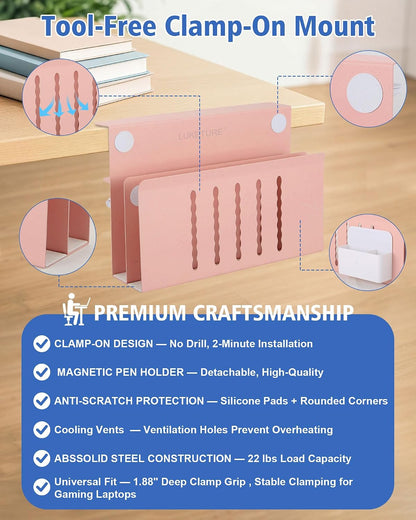 Desk Side Storage Laptop Holder No Drill Clamp On Organizer