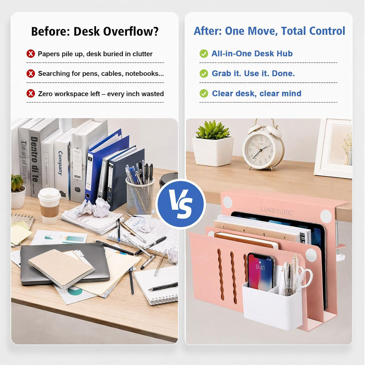 Desk Side Storage Laptop Holder No Drill Clamp On Organizer