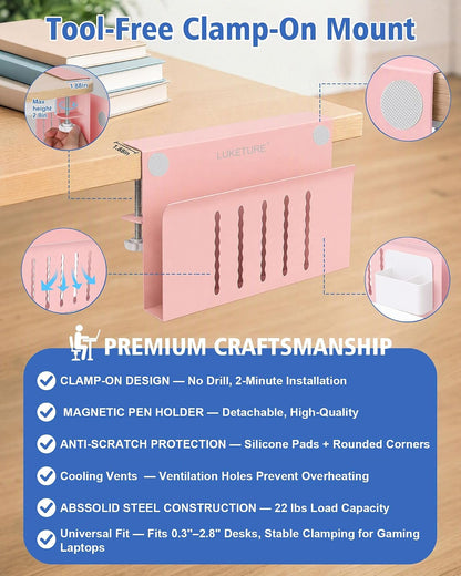 Desk Side Storage Laptop Holder No Drill Clamp On Organizer