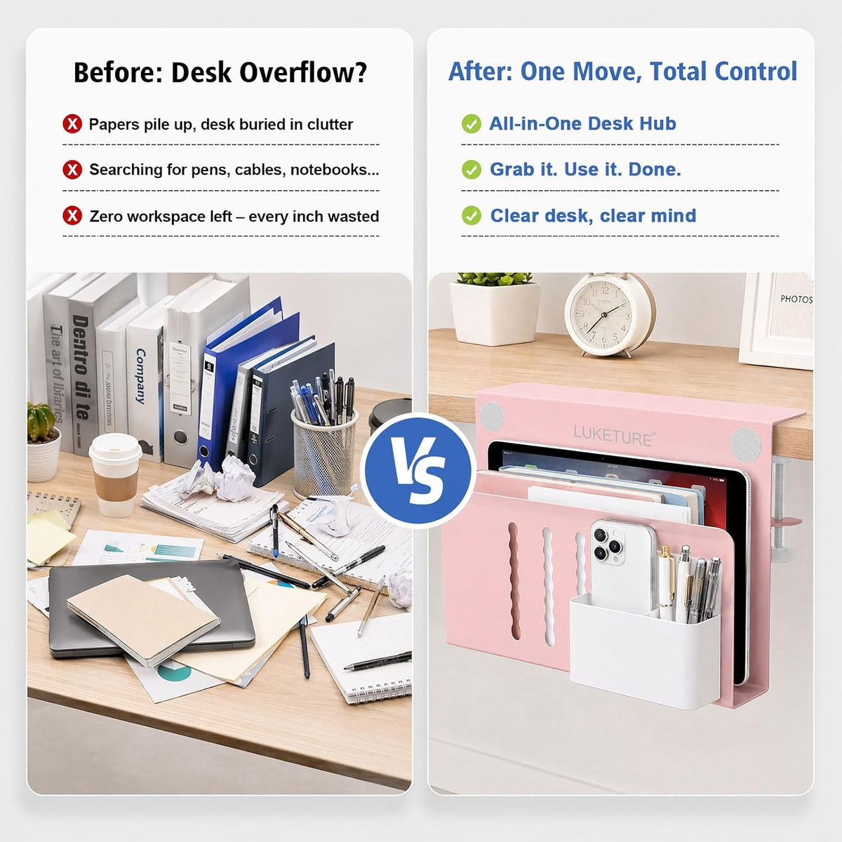 Desk Side Storage Laptop Holder No Drill Clamp On Organizer