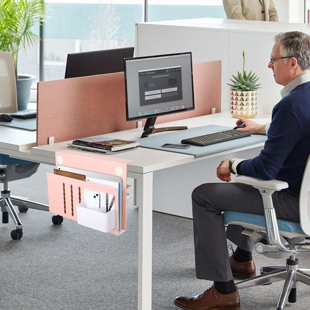 Desk Side Storage Laptop Holder No Drill Clamp On Organizer