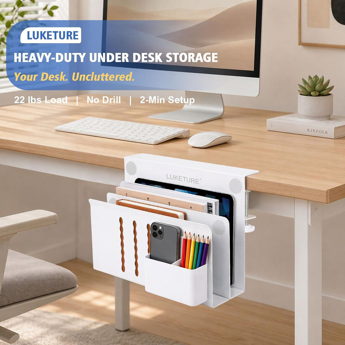 Desk Side Storage Laptop Holder No Drill Clamp On Organizer