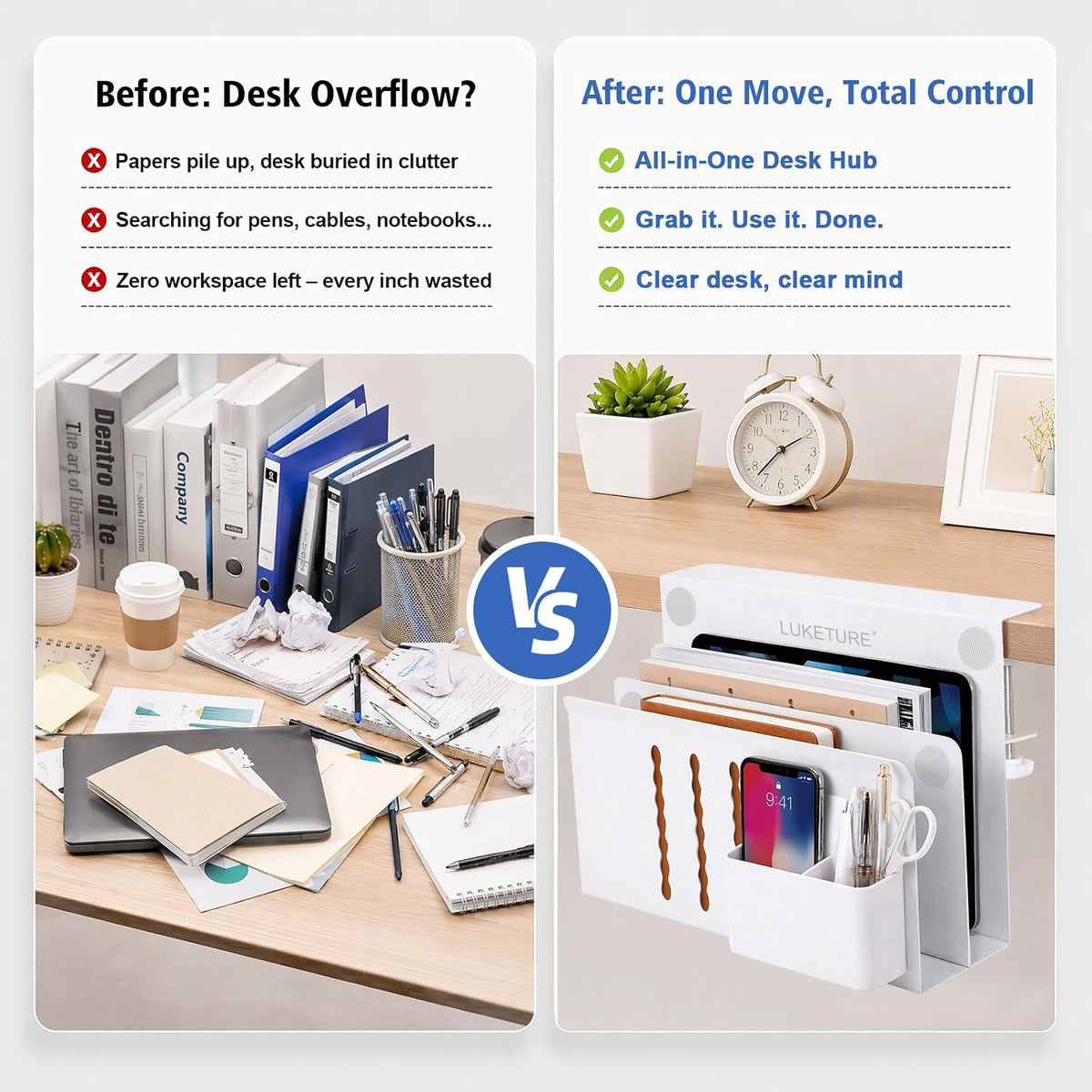 Desk Side Storage Laptop Holder No Drill Clamp On Organizer