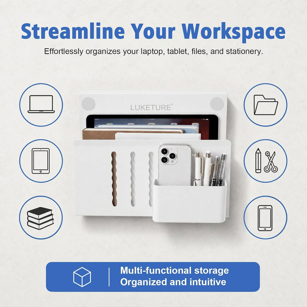 Desk Side Storage Laptop Holder No Drill Clamp On Organizer