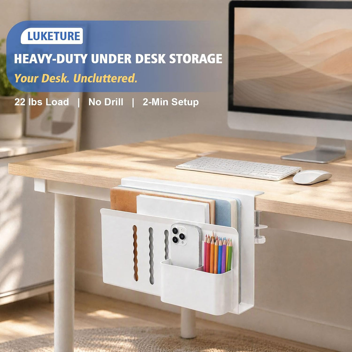 Desk Side Storage Laptop Holder No Drill Clamp On Organizer