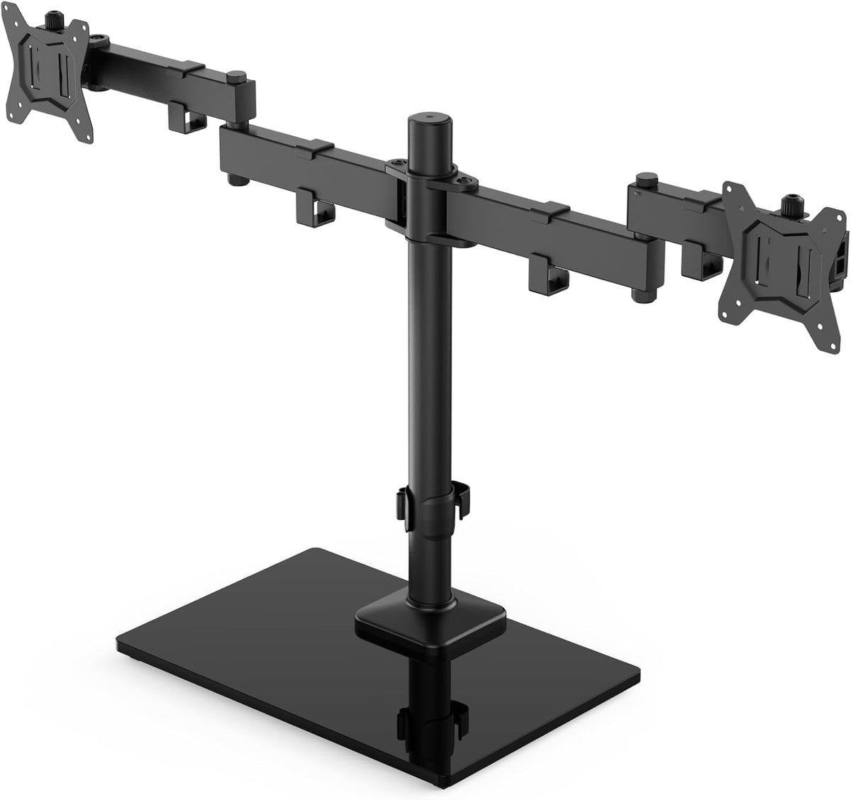 Freestanding Dual Monitor Stand, 32 Inch Dual Monitor Mount for 2 Screens, Holds up to 19.8 lbs per Arm, Gaming Monitor Arm Riser with Tempered-Glass Base, Tilt, Swivel, Rotation, Black