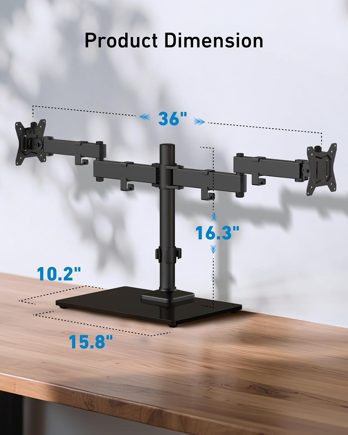 Freestanding Dual Monitor Stand, 32 Inch Dual Monitor Mount for 2 Screens, Holds up to 19.8 lbs per Arm, Gaming Monitor Arm Riser with Tempered-Glass Base, Tilt, Swivel, Rotation, Black