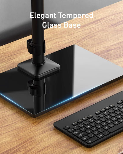 Freestanding Dual Monitor Stand, 32 Inch Dual Monitor Mount for 2 Screens, Holds up to 19.8 lbs per Arm, Gaming Monitor Arm Riser with Tempered-Glass Base, Tilt, Swivel, Rotation, Black