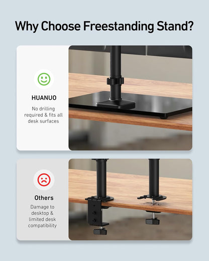 Freestanding Dual Monitor Stand, 32 Inch Dual Monitor Mount for 2 Screens, Holds up to 19.8 lbs per Arm, Gaming Monitor Arm Riser with Tempered-Glass Base, Tilt, Swivel, Rotation, Black