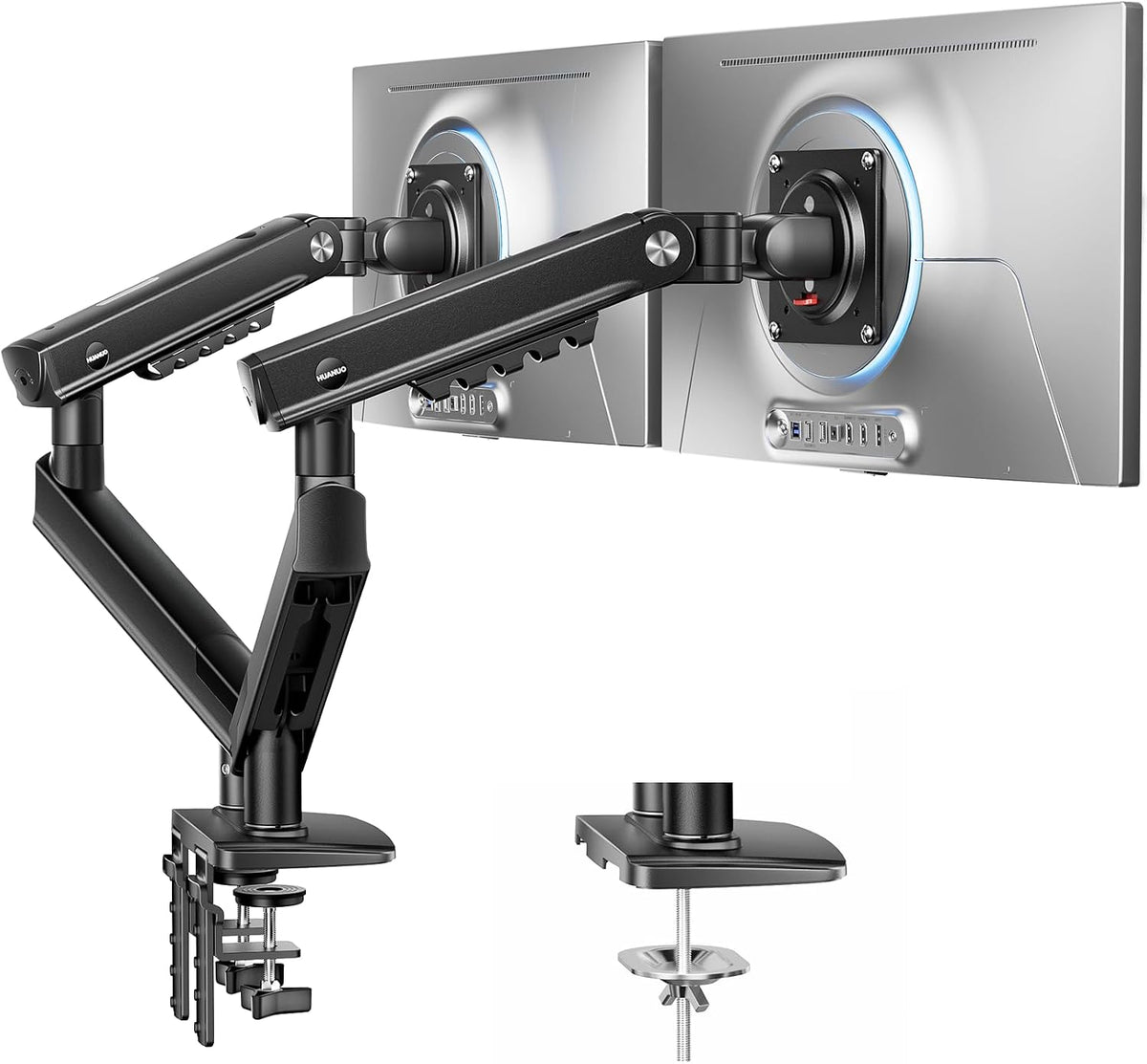 FlowLift Pro Dual Monitor Mount for 13–27" Screens, MechaSpring Monitor Stand, Adjustable Monitor Arms for 2 Monitors with Tilt/Swivel/Rotation, Tool-Free VESA Mount, Max Load 15.4 lbs