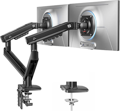 FlowLift Pro Dual Monitor Mount for 13–27" Screens, MechaSpring Monitor Stand, Adjustable Monitor Arms for 2 Monitors with Tilt/Swivel/Rotation, Tool-Free VESA Mount, Max Load 15.4 lbs
