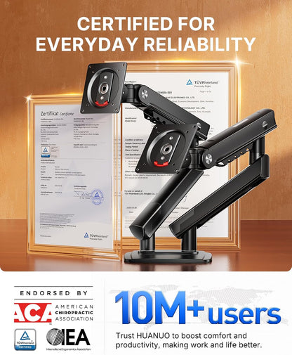 FlowLift Pro Dual Monitor Mount for 13–27" Screens, MechaSpring Monitor Stand, Adjustable Monitor Arms for 2 Monitors with Tilt/Swivel/Rotation, Tool-Free VESA Mount, Max Load 15.4 lbs