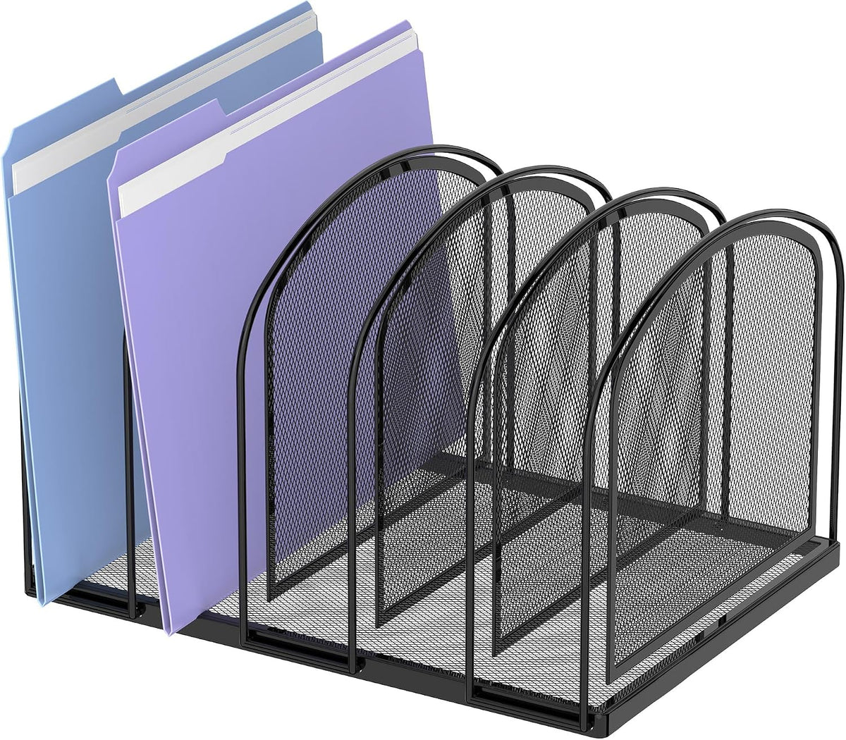 5-Section File Organizer for Desk, Metal File Folder Holder, Black