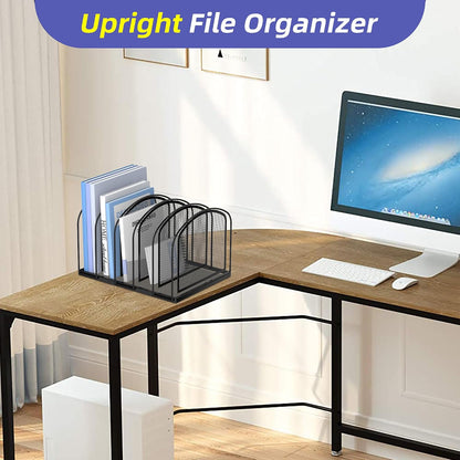 5-Section File Organizer for Desk, Metal File Folder Holder, Black