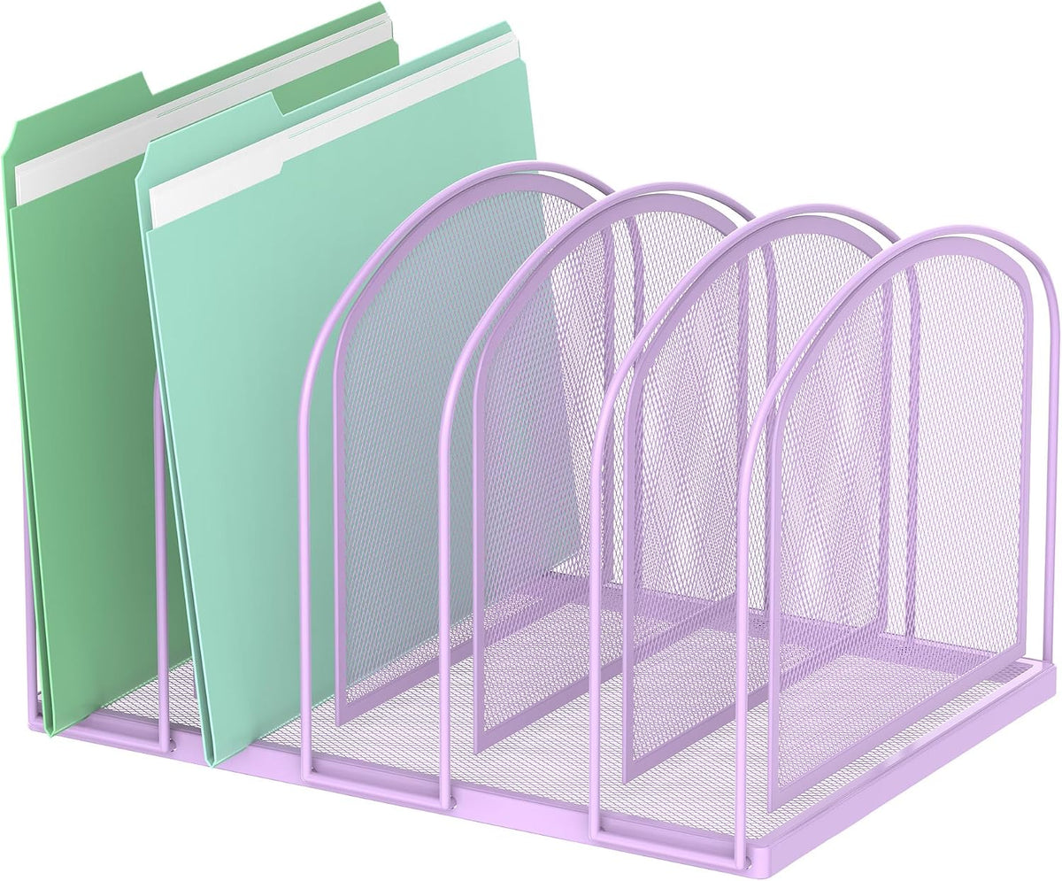 5-Section File Organizer for Desk, Metal File Folder Holder, Black