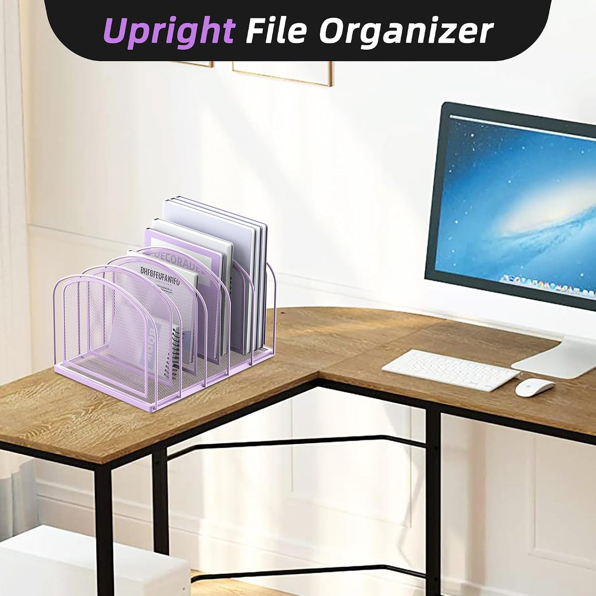 5-Section File Organizer for Desk, Metal File Folder Holder, Black