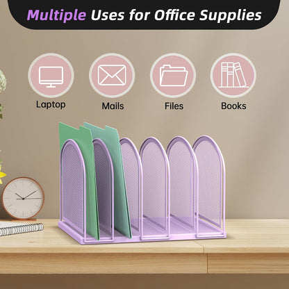 5-Section File Organizer for Desk, Metal File Folder Holder, Black