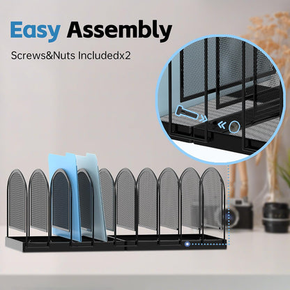 5-Section File Organizer for Desk, Metal File Folder Holder, Black