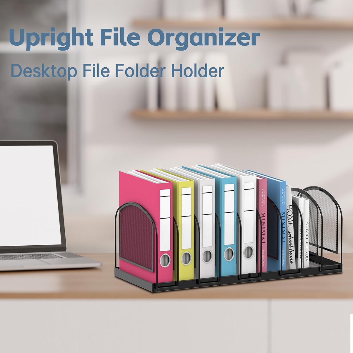 5-Section File Organizer for Desk, Metal File Folder Holder, Black