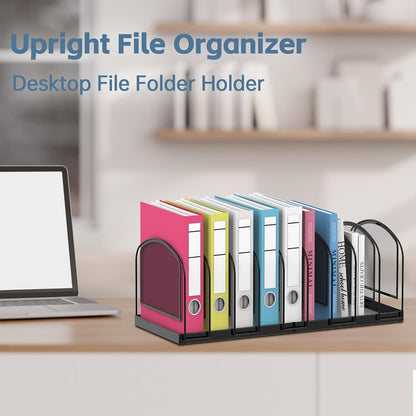 5-Section File Organizer for Desk, Metal File Folder Holder, Black