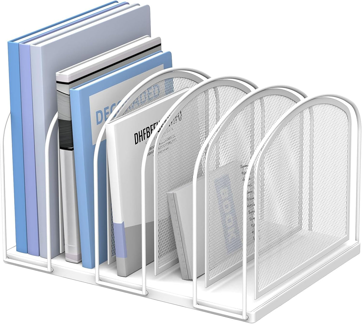 5-Section File Organizer for Desk, Metal File Folder Holder, Black