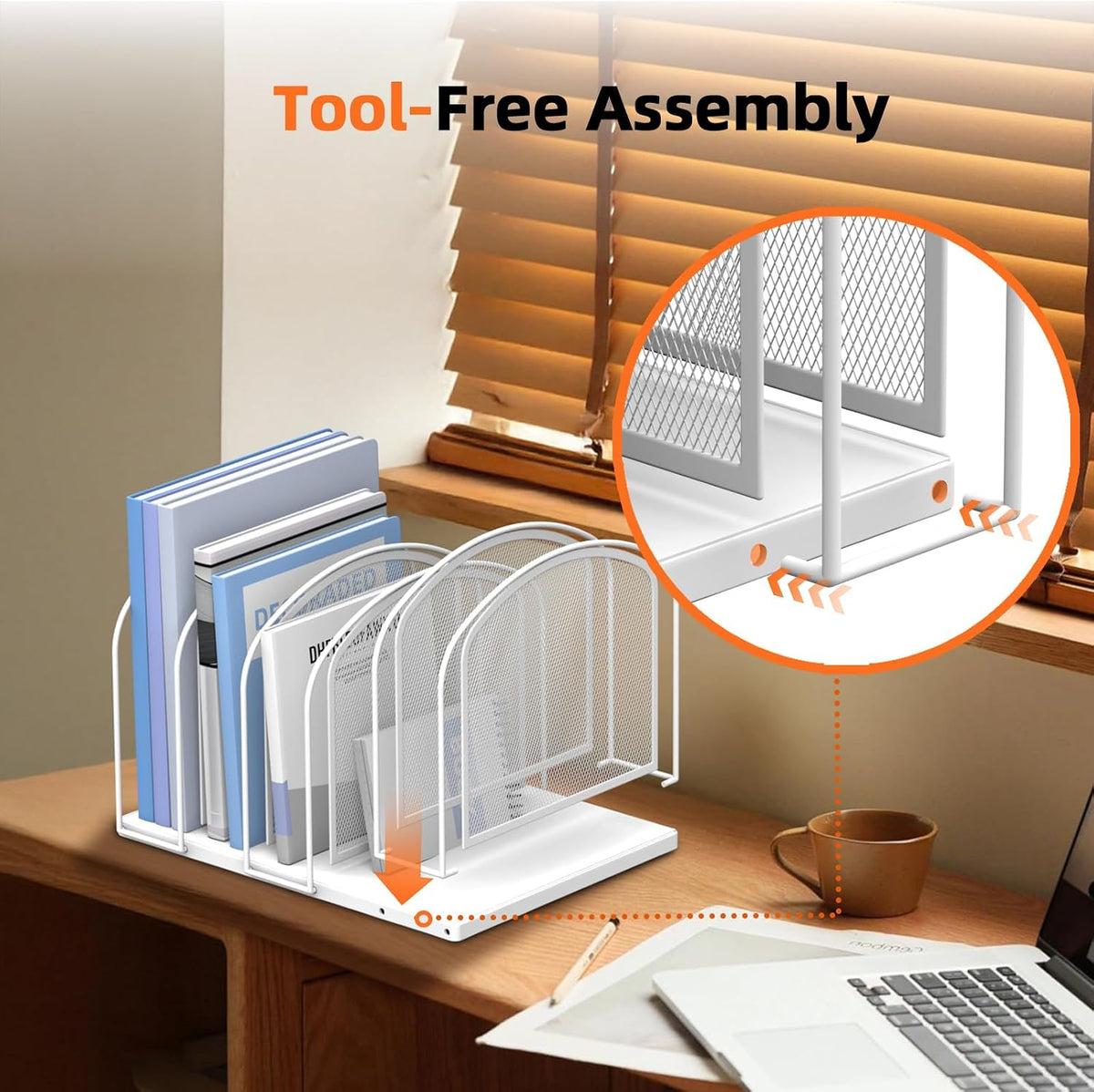 5-Section File Organizer for Desk, Metal File Folder Holder, Black