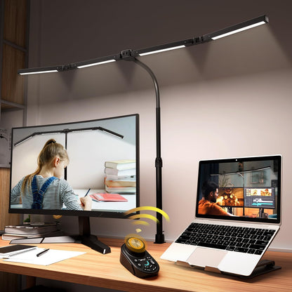 Adjustable LED Desk Lamp with Clamp & Remote, Wide 4-Head